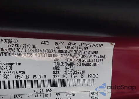 2014 Ford Focus Se from USA, damaged, VIN 1FADP3F26EL251477